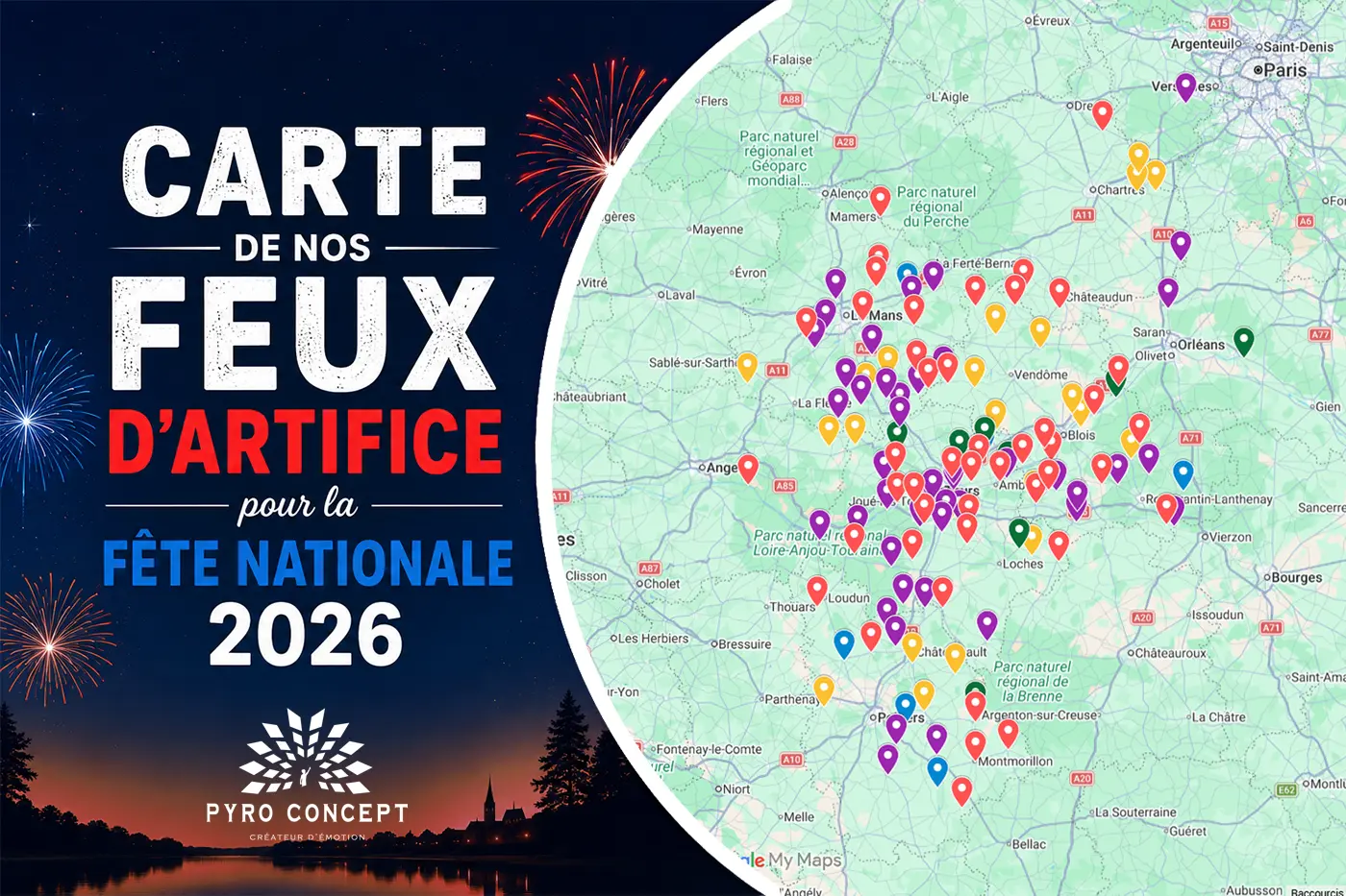 Carte de nos feux du 14 juillet 2026